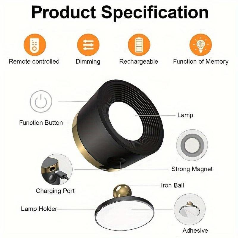 USB Rechargeable Smart LED Wall Light, 1/2 Counts RGB Night Light with Remote Control, 360° Rotatable Spotlight for Bedroom, Bedside, Display Wall, Cabinet, Hallway, Game Room #TOP PICKS