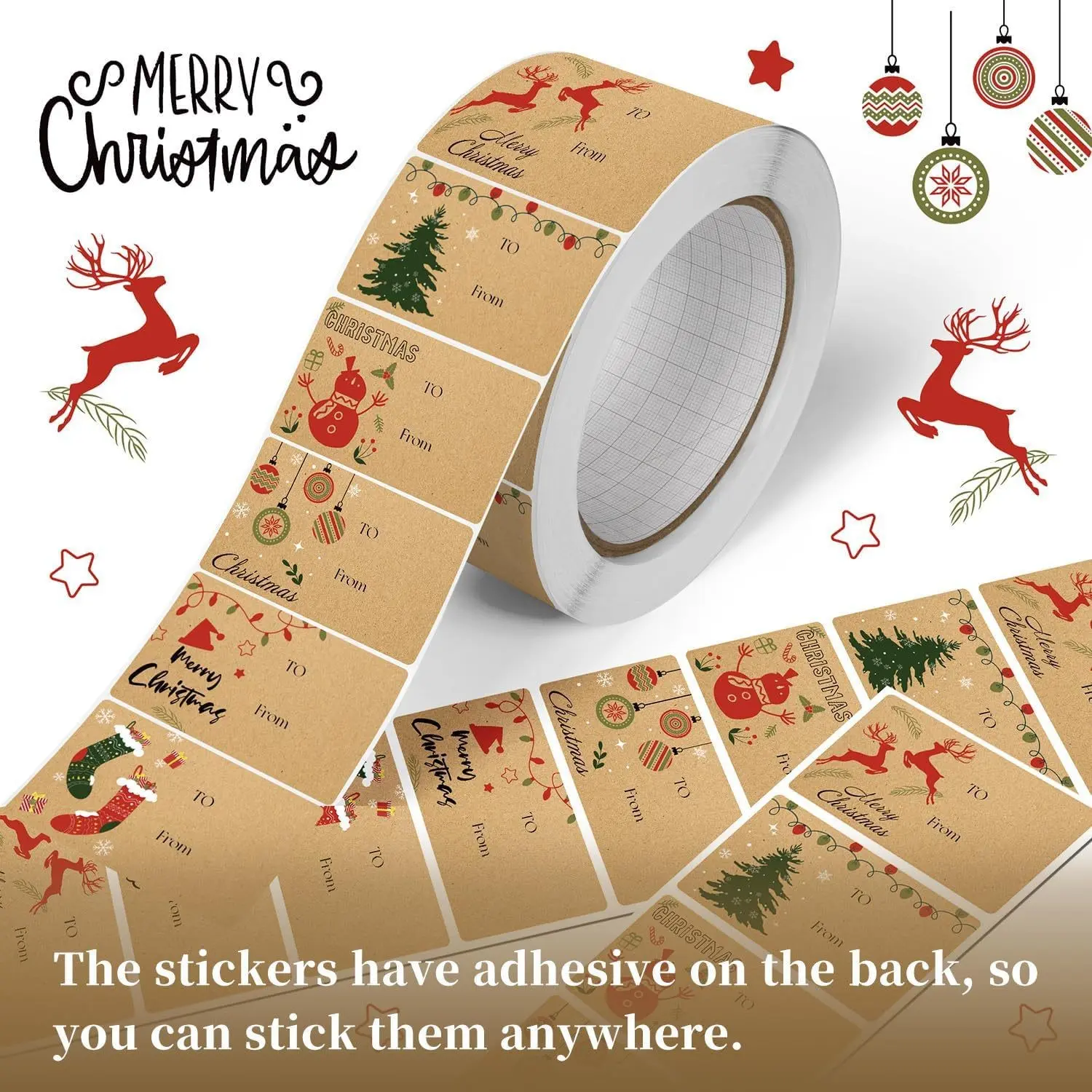 210pcs Christmas Kraft Paper Handwritten Gift Tags, Holiday Atmosphere Decorative Stickers, Perfect for Festival Gift Boxes, Christmas Card Packaging