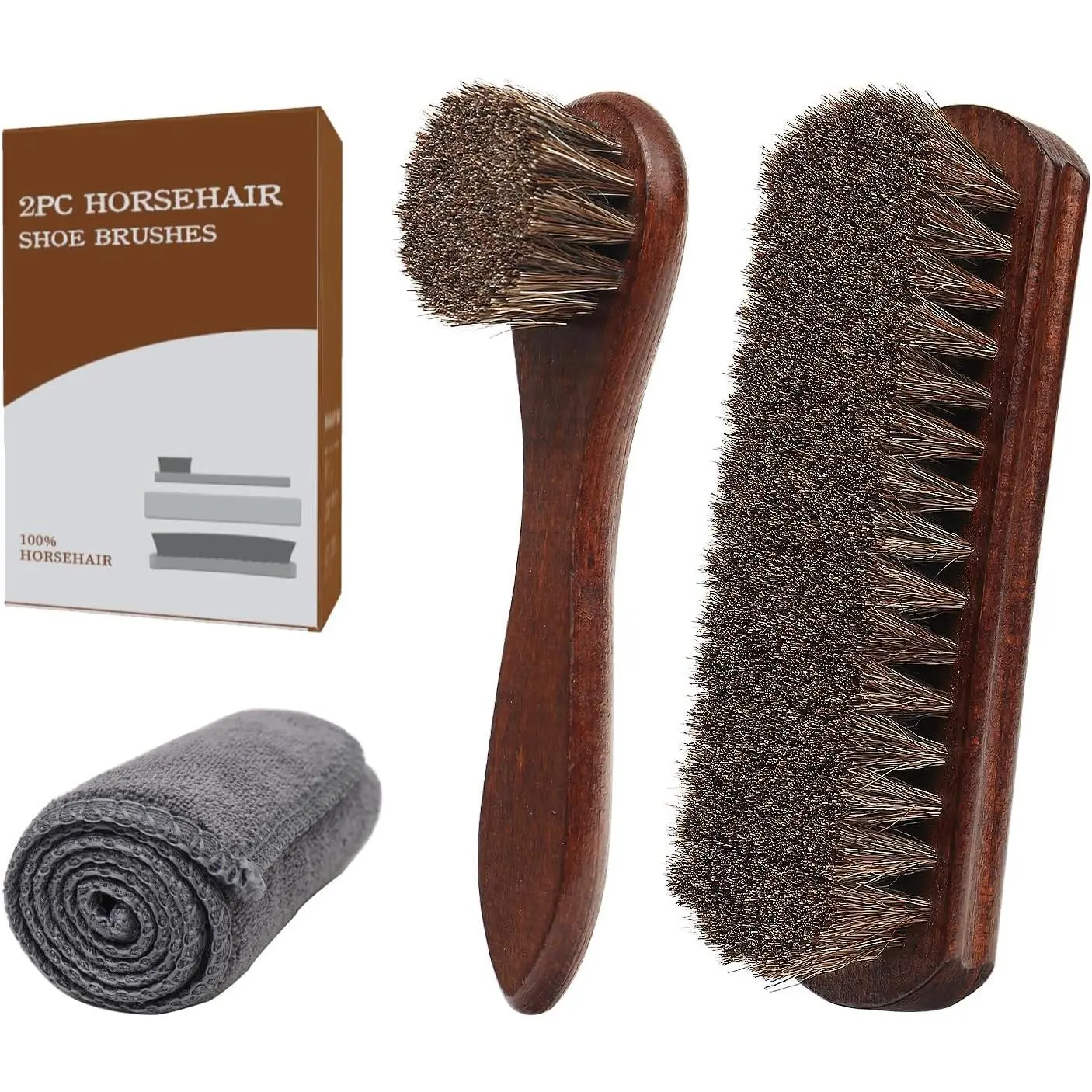 3-  Horse Hair Shoe Brush Kit  Dauber Applicators Leather Care Cleaning Set with Polishing Brushes and Microfiber Cloth for Leather Suede Shoes Boots Bags  Cleaning Polishing