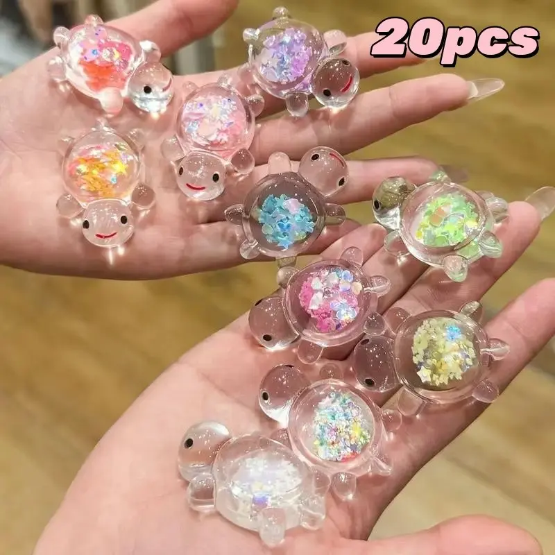 20 Mini Glitter Turtle Charms, Transparent Resin Sand Turtle Pendants, Cute Cartoon Smile Turtle Decor, Backpack Wallet Keychain, Summer Travel Gift, Halloween Christmas Filler Gift