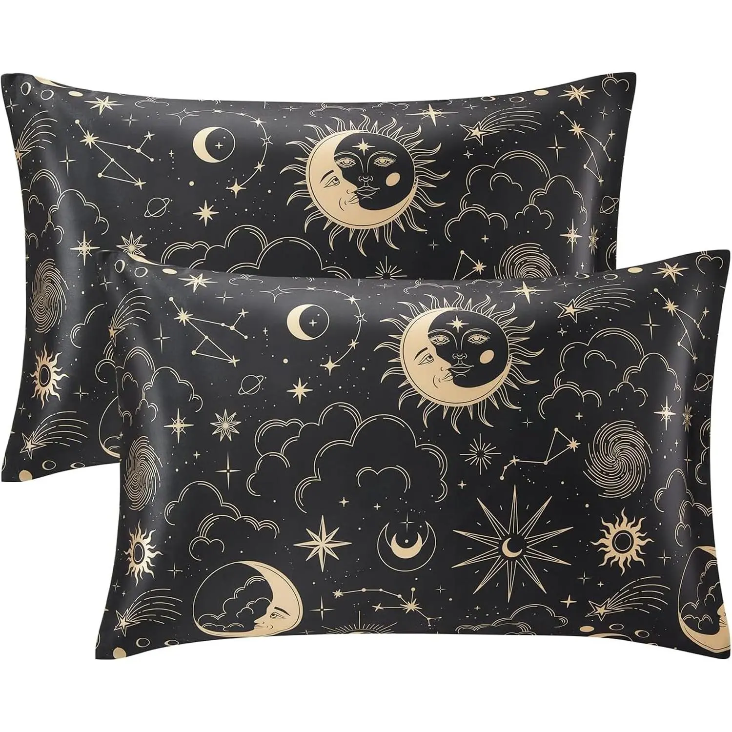 Satin Pillowcases for Hair and Skin Queen Size - Black Printed Silk Pillow Cases 2 Pack 20x30 Inches - Satin Pillowcases Set of 2 with Envelope Closure, Gifts for Women MenGift