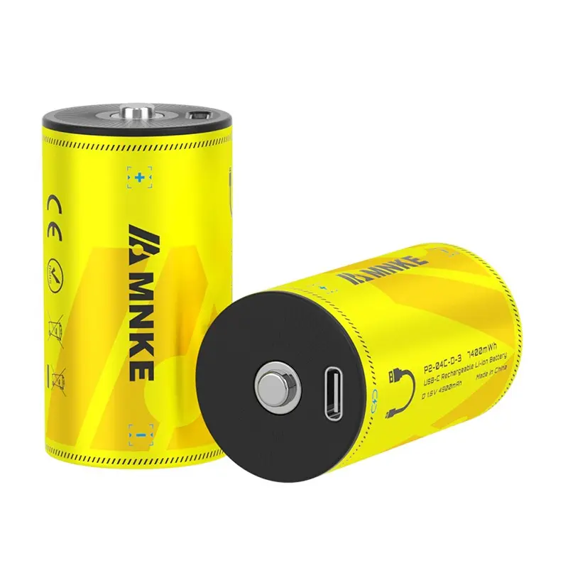 D-Type 1.5v Type-C Direct Charge Battery , Large Flashlight, Headlamp, Radio, Toy, Emergency Light, Camping Lantern, Outdoor Monitor。D Size 1.5V Rechargeable Lithium Battery USB-C High Capacity 7400mWh Constant Voltage for Flashlight Gas Stove。