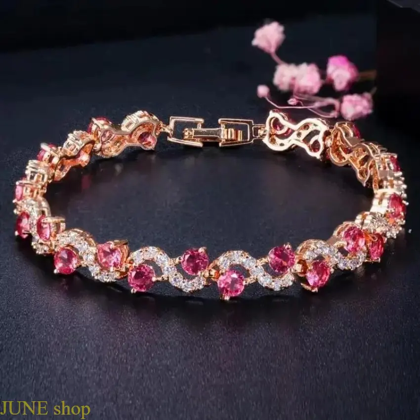 Zinc Alloy Link Chain Bracelet with Colorful Crystal Stones, Modern Wave Pattern Design for Couples and Female Casual Wear, Bracelet Design, Tennis Jewelry, Inlay