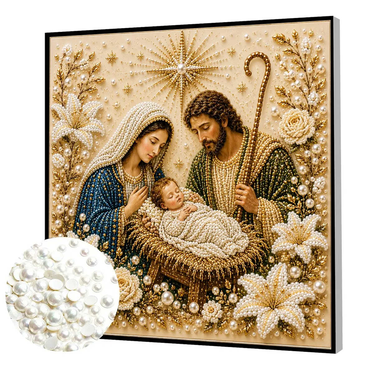 Christmas Pearl Art DIY Kit, Jesus Birth 5D Diamond Painting, Adult Craft, Home Decor, Beginner Friendly, Party Gift, Stress Relief, Holiday Wall Art