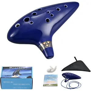 Ocarina 12-Hole Alto C Ceramic Piccolo, Musical Instrument  for Adults beginners with Display Stand  Book -Strap Bag