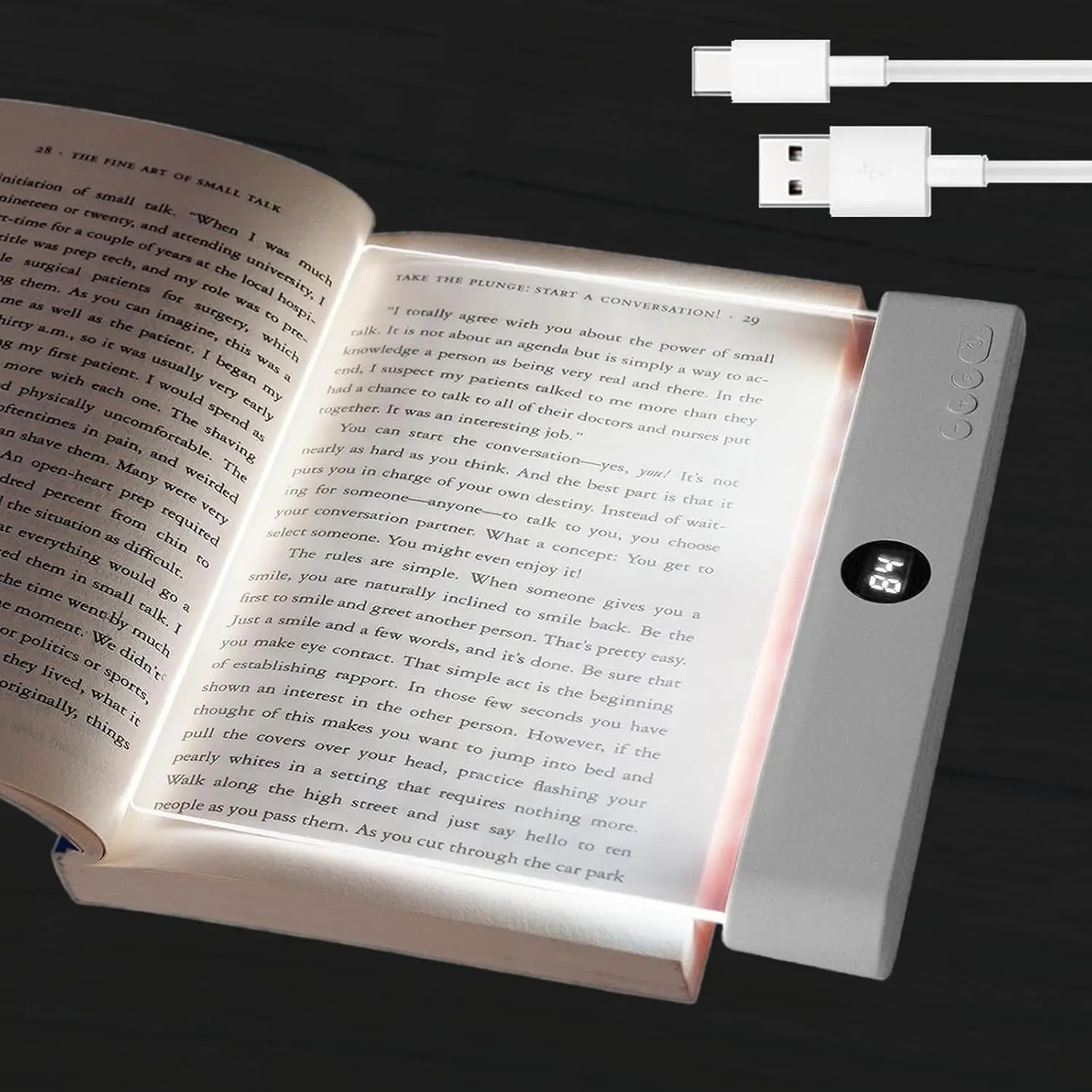 Slim Rechargeable 2-in-1 LED Book Light - Polycarbonate Durable & Gift-Ready Night Reading Lamp, 3 Color Temperatures, Eye-Friendly, Portable Bookmark Light for Studying, Book Lovers (White), Book Lights