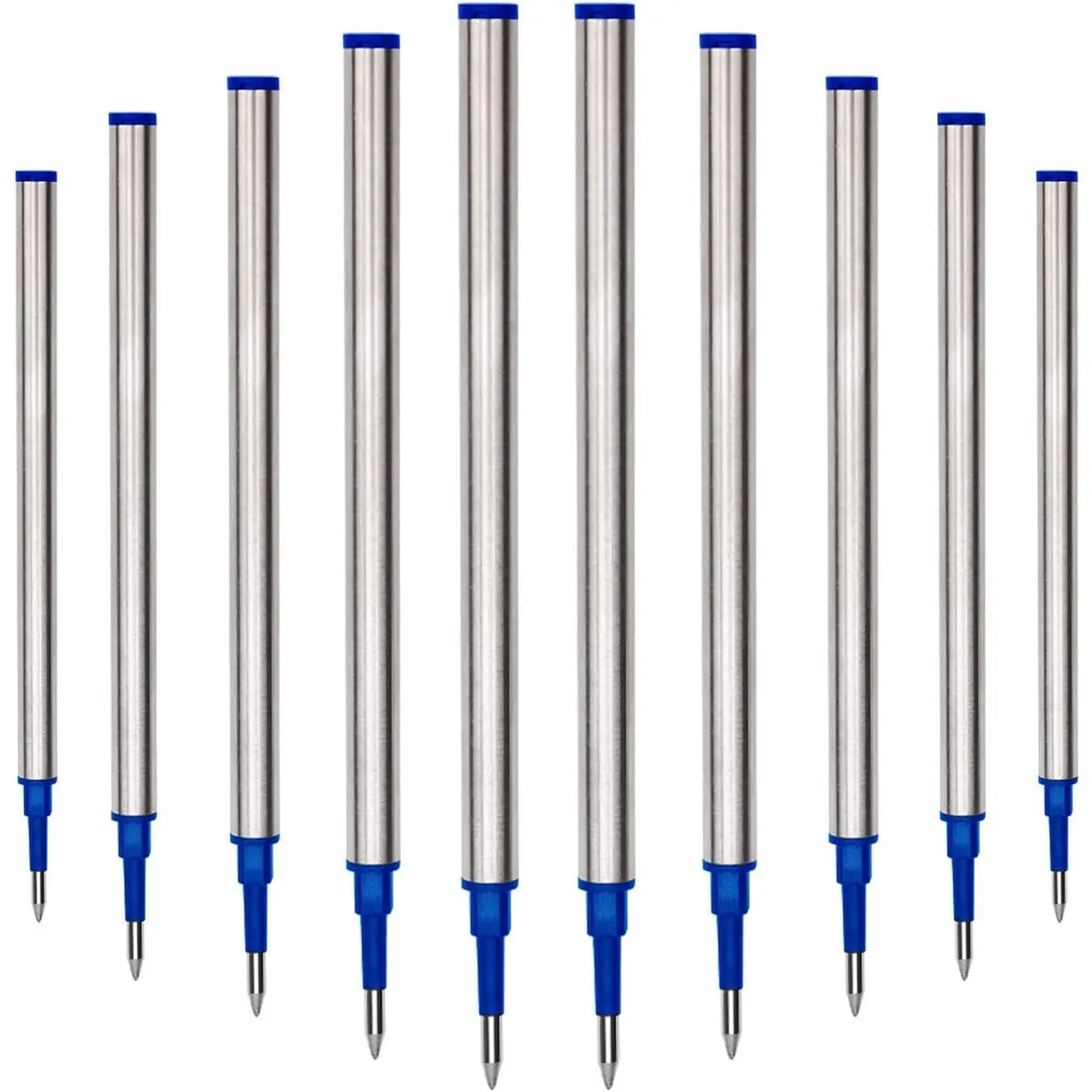 10 count Replaceable Ballpoint Pen Refills Medium Point Metal Refill Smooth Writing Black or Blue Ink Pen Refills 0.5 mm (10 Blue 0.5mm Refills)