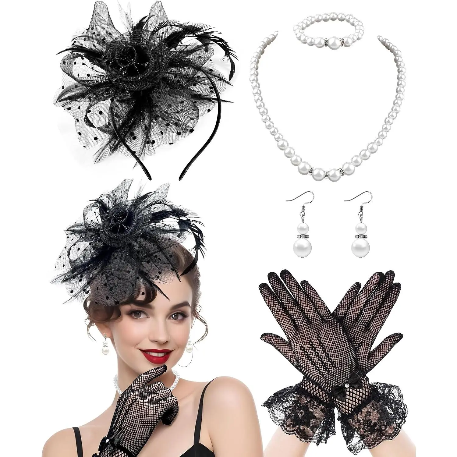 5 count Fascinators Hat for Women  Party Veil Mesh Headband  Hat for Women Veil  Party Hats