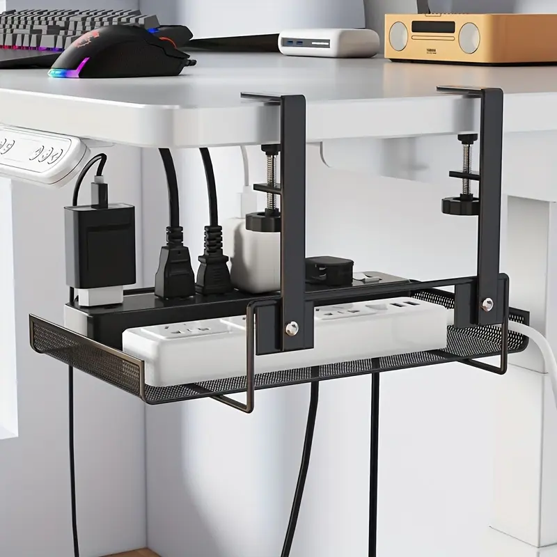 Cable Management Tray Under Desk No Drilling, Power Strip Organizer with Mounting Clips, Office Home Drawer Cable Organizer for Desk, Bedroom, Living Room, Under Table Wire Storage Shelf