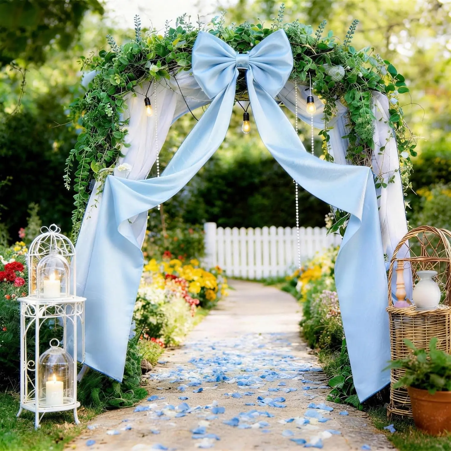 70x20 in Extra Long Satin Blue Large Bow - Photo Backdrops, Hanging Tree Decor, Girls Room Home Wall Decor for Valentine's Day Event