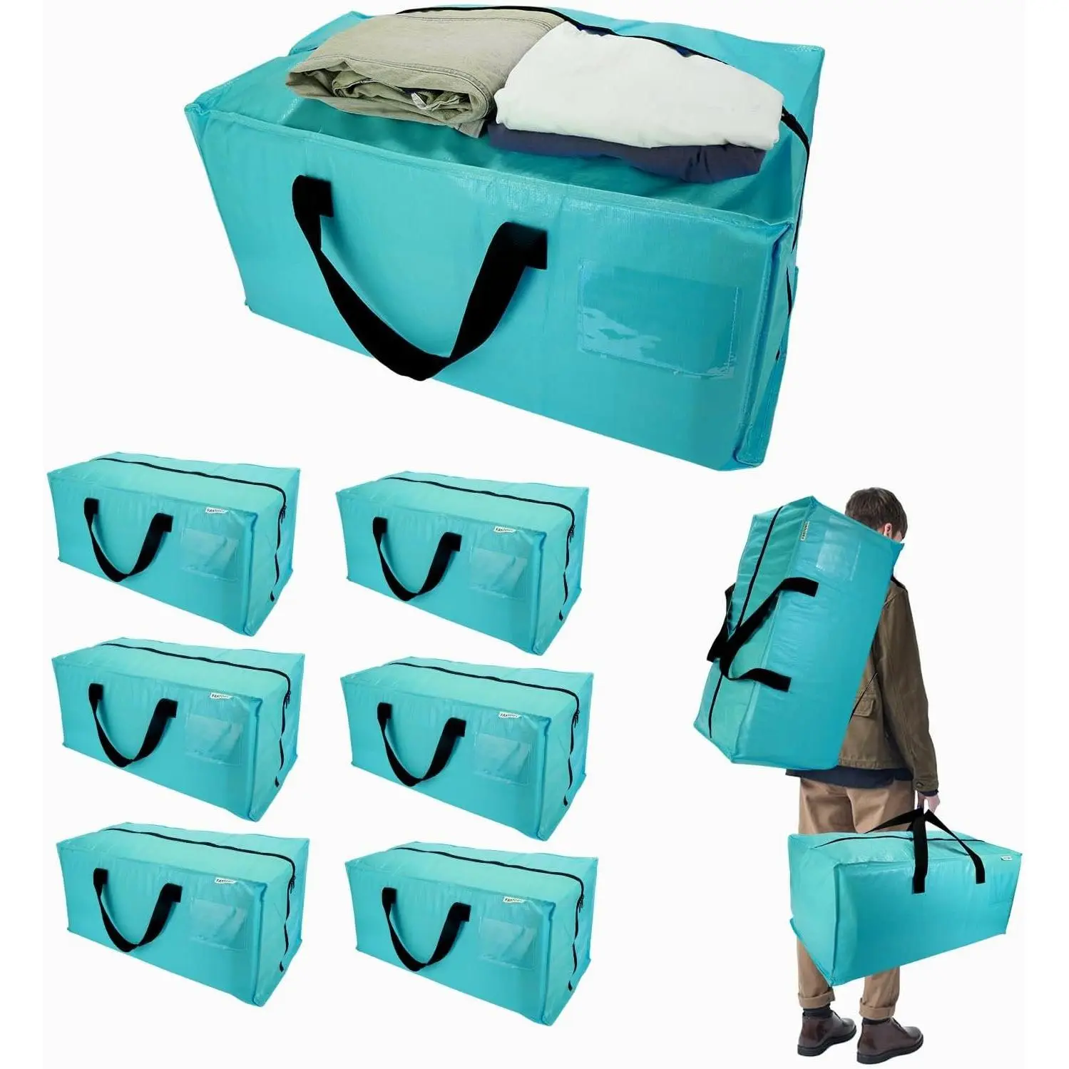 6-Pack Moving Bags,Heavy Duty Large Storage Bags with Zippers & Backpack Straps,Space Saver Bags are Packing Supplies for Moving & Travel,Alternative to Moving Boxes(BLUE)