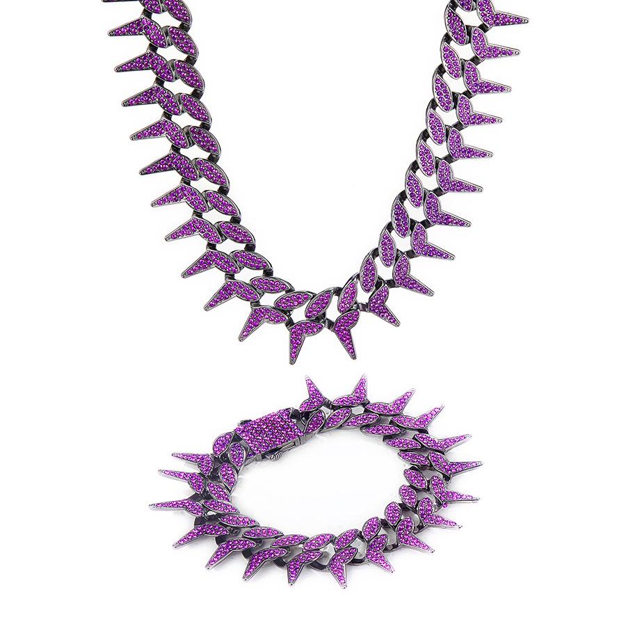 Best-selling black and purple blade chain bracelet, street style exaggerated personality necklace, bar disco hip-hop blade chain
