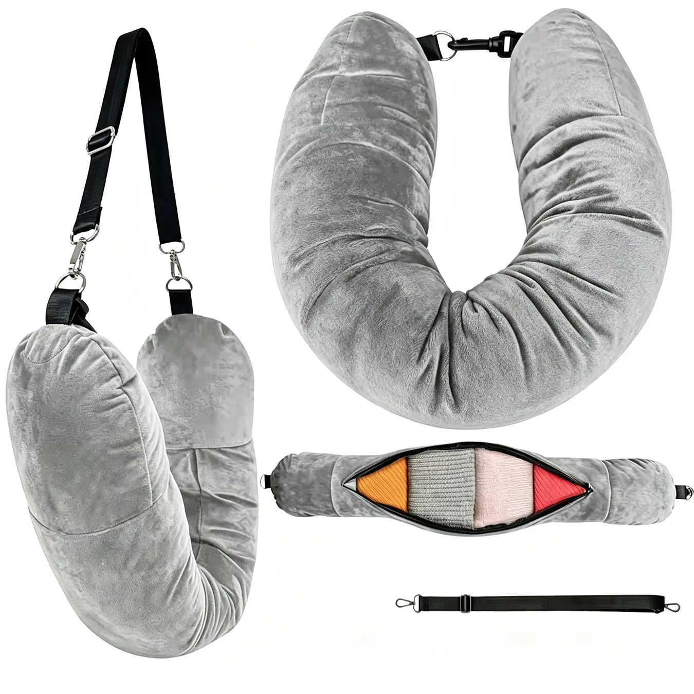 Adjustable Travel Neck Pillow, U-Shape Design, Soft Velvet Material, Ideal for Short Trips, Business Trips, Airplane, Car Travel