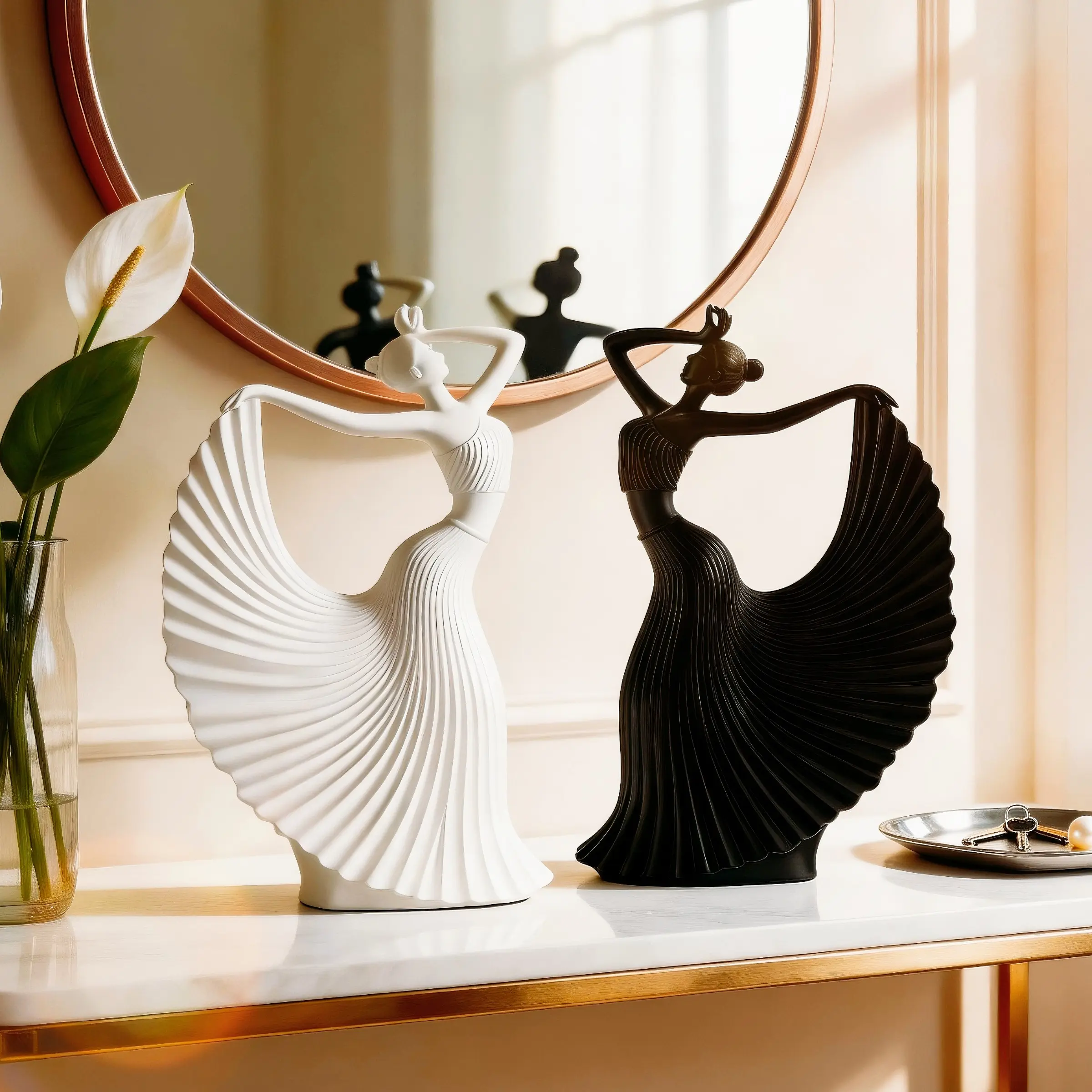 Modern Abstract Ballerina Sculpture, Elegant Resin Ballet Dancer Ornament Set, and Decorative Statue, Home Decoration for Living Room, Entryway, Bookshelf