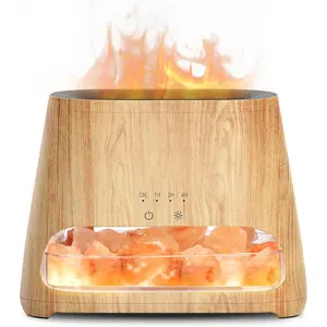 2-in-1 Ultrasonic Essential Oil Diffuser & Himalayan Salt Lamp, Aromatherapy Diffuser Cool Mist Humidifier with Auto Off Function, 100% Pure Himalayan Pink Salt Rock, 150ml (Wooden Grain)