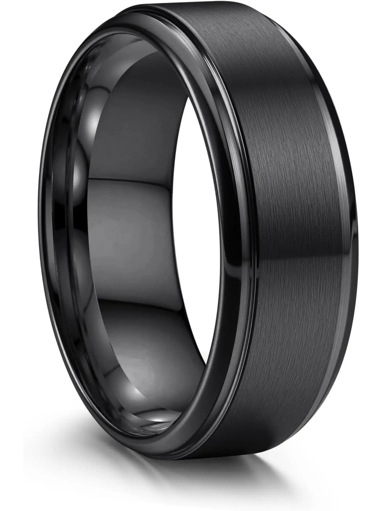 Stainless Steel Wedding Rings for Men Women 8MM Mens Wedding Band Black Engagement Mens Rings Matte Surface Polished Edge Men Ring Jewelry
