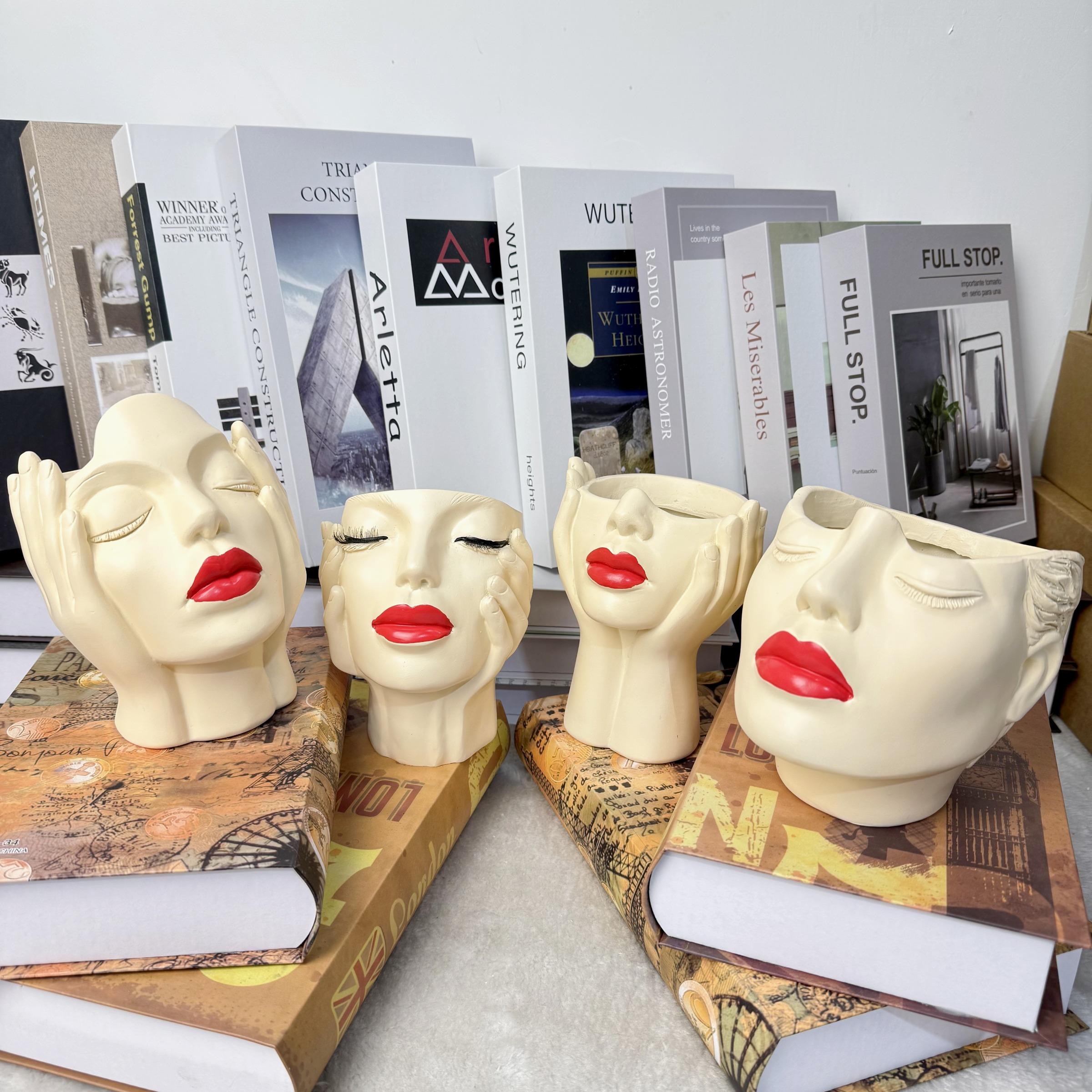 1pc artistic face-shaped flower pot, Planter Pots, makeup brush bucket, a highly designed and practical Decorative garden and courtyard home decoration item, the top choice for soft furnishings, a desktop beauty tool storage