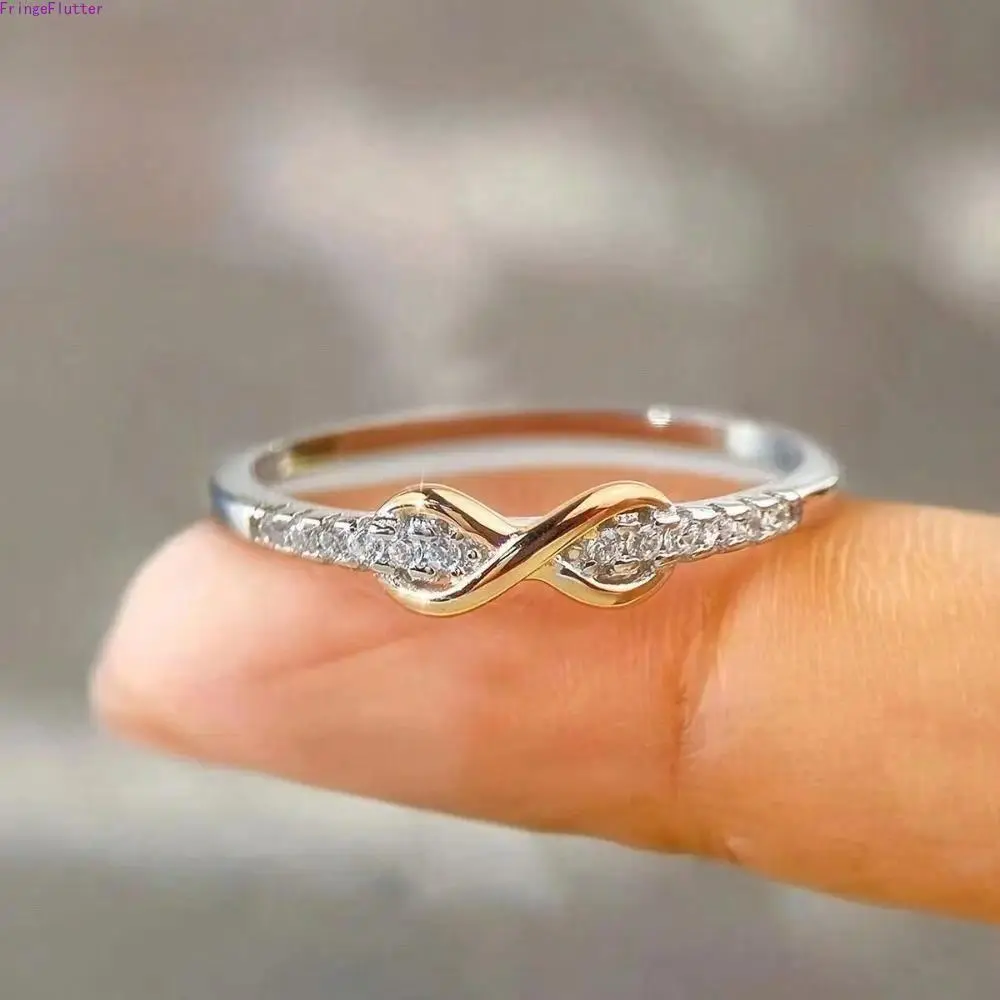 Women's Lucky Number 8 Ring, Dainty CZ Crystal Slim Band, Y2K Minimalist Stackable Jewelry, Sparkling Polished Ring for Everyday Wear, Date Night, Party & Casual Outfits