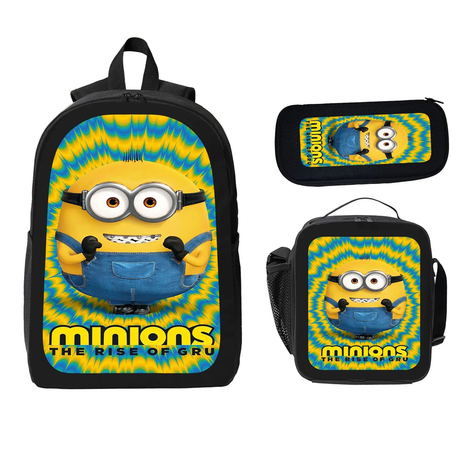 Minions 3 Pcs School Backpack Set for Boys Girls Kids, Large Capacity Bookbag with Insulated Lunch Bag Pencil Case, Water Resistant Travel Daypack for Elementary Middle School d-73
