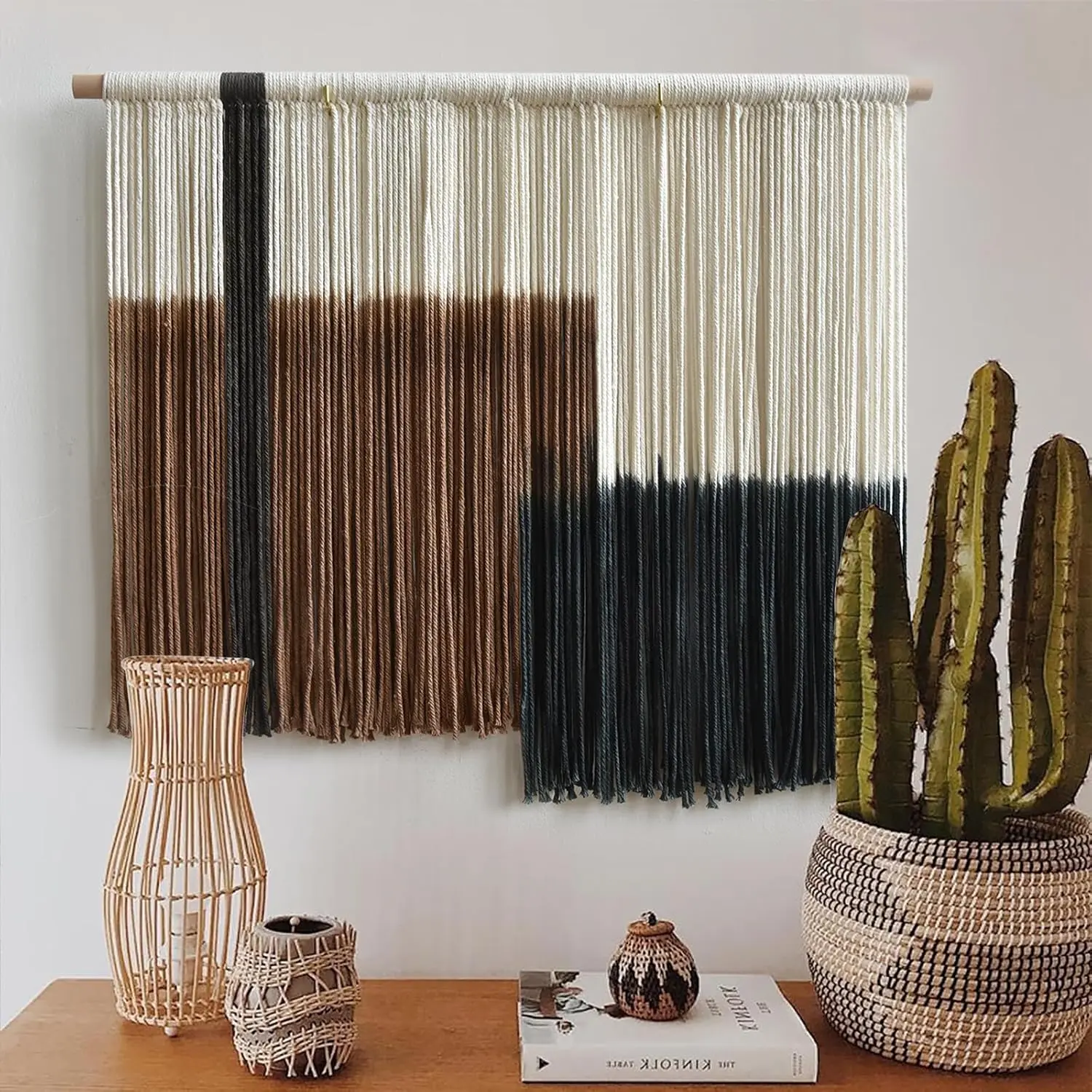 Macrame Wall Hanging Handmade Boho Decorative Wall Art, Woven Fiber Tapestry for Living Room, Bedroom, Modern Home Decor 27" W x 19" L