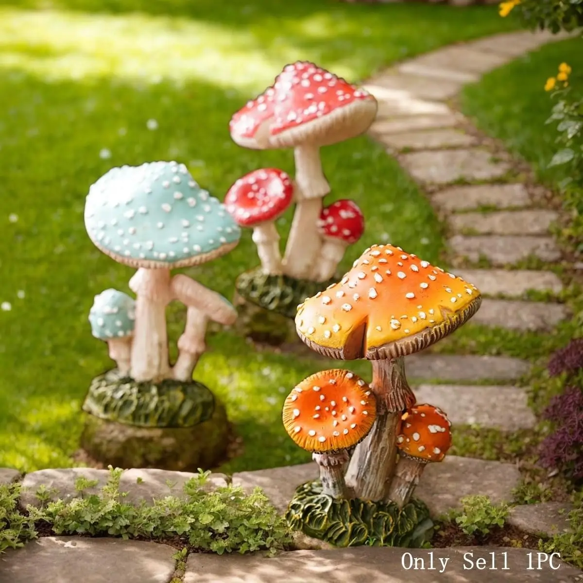 Fairy Tale Multicolor Mushroom Garden Ornament, Hand-Painted Resin Decoration, Perfect for Patios, Gardens, Paths, Flower Beds, Spring Parties