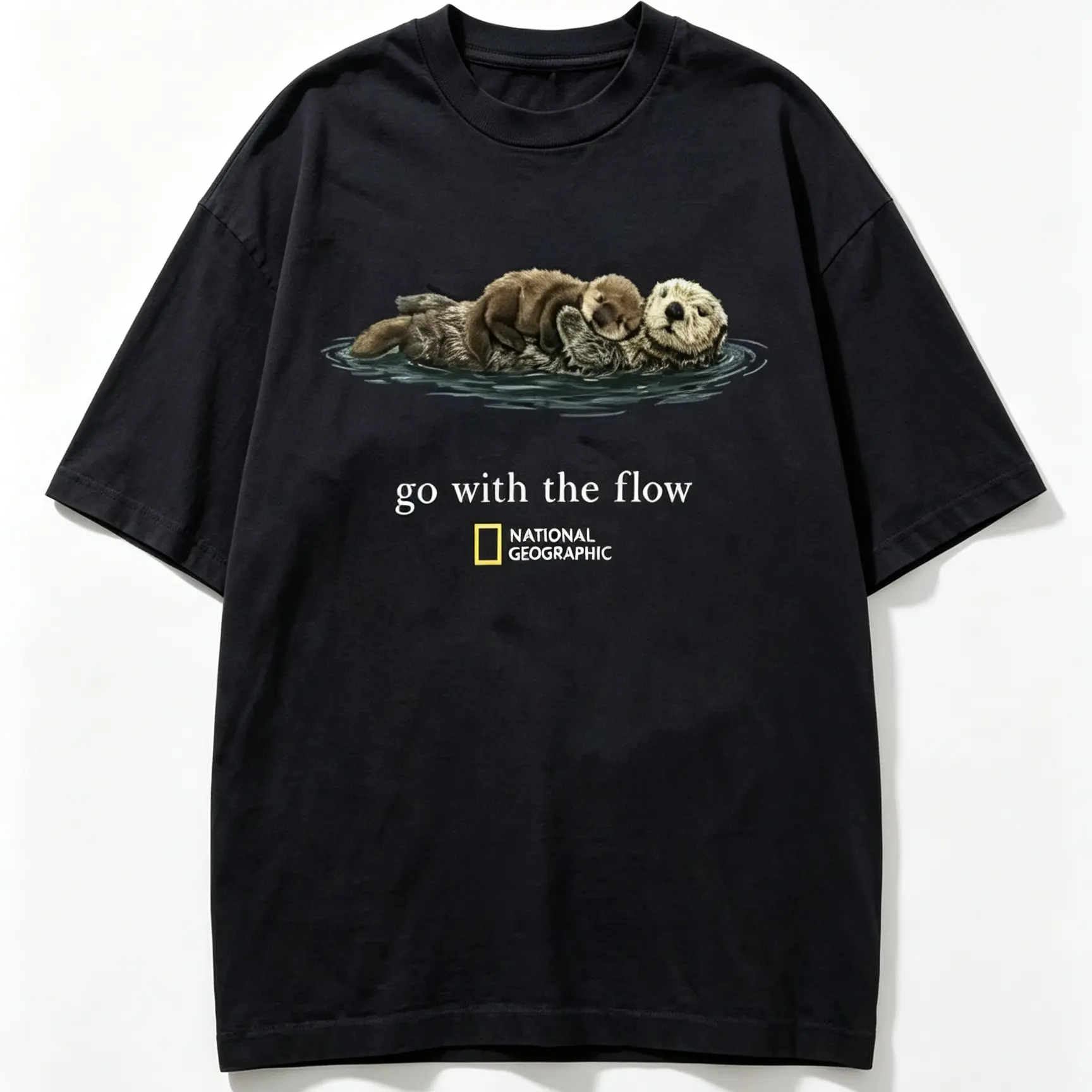 "Go with the Flow" Unisex T-Shirt, Gift, Cute Tops, Tops For Women Boxy Tee Otter parent and child-heartwarming and adorable short sleeve unisex graphic t-shirt humorous shirt cotton graphic tee high-quality cotton casual top