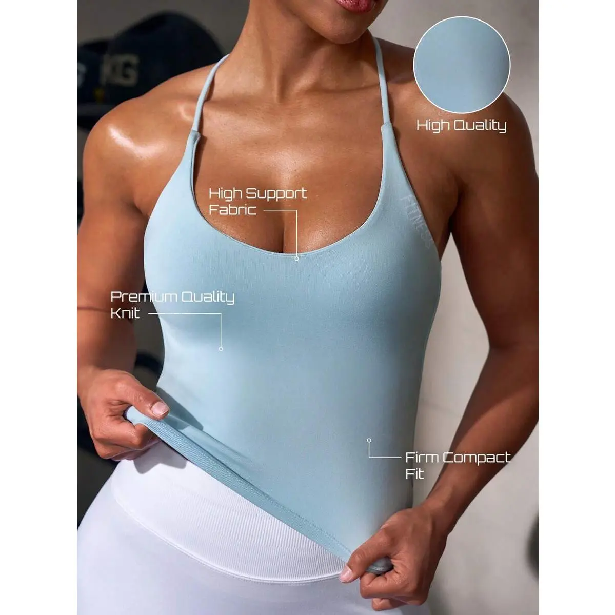 Women's Letter Print Casual Athleisure Fitness Camisole Tank Top Gym Aqua Blue