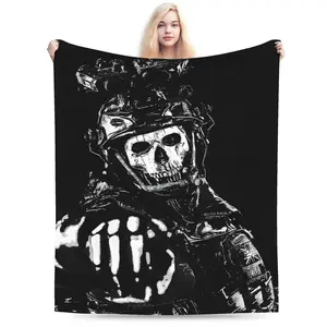 Tactical Skeleton Skull Pattern Blanket Premium Black White Gamer Theme Printed Soft Flannel Fleece Throw Cozy Lightweight Nap Blankets for Couch Bed Sofa Gaming Room Home Office Air Conditioning Travel Cool Boy Gifts
