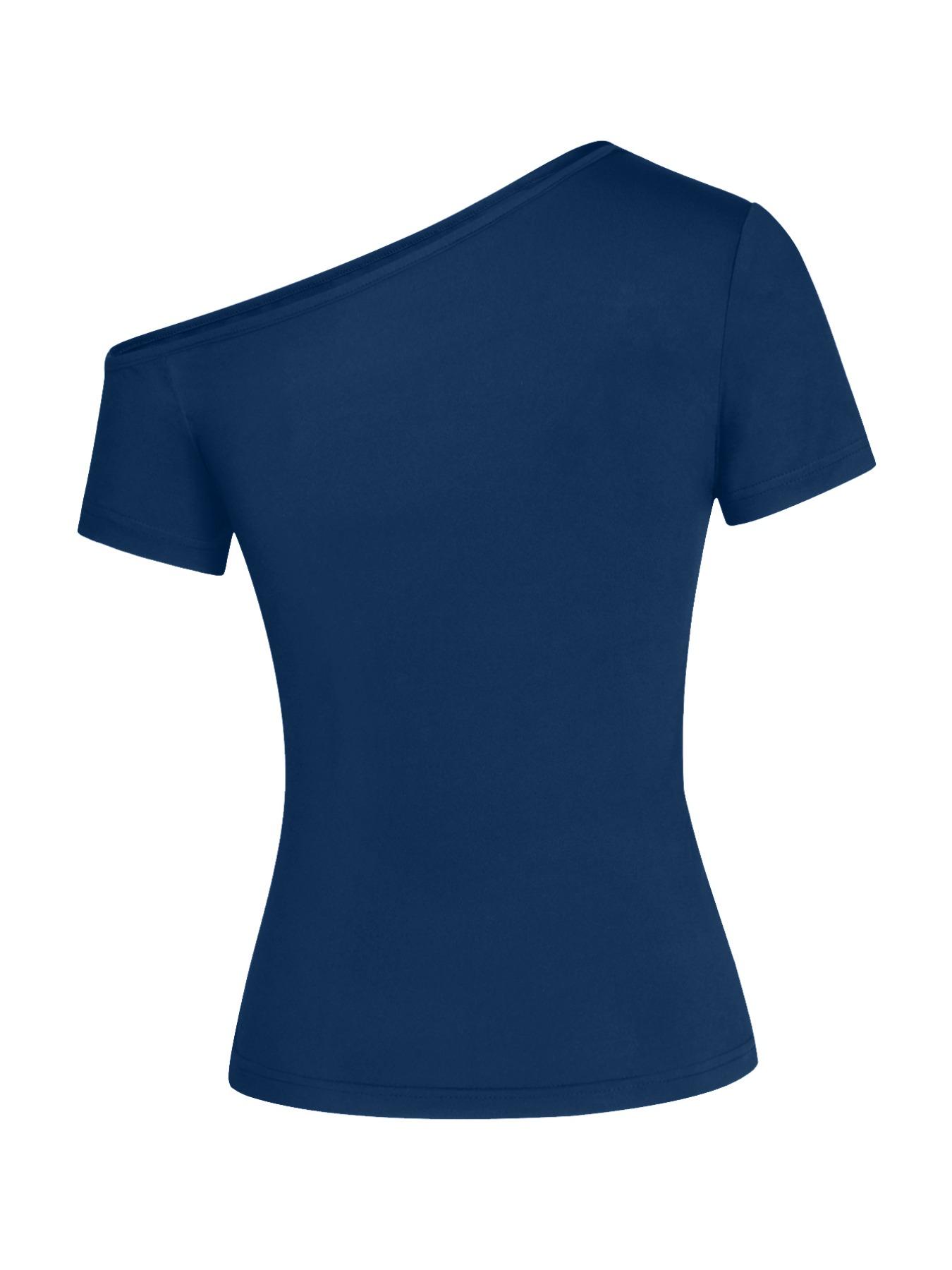 Women's Plain Asymmetrical Neck Tee, Casual Short Sleeve T-shirt for Summer, Women's Top for Daily Wear, Tops for Women, Tshirt, Lady