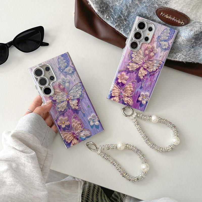 Purple Butterfly Wristband Fashion Phone case for S24Plus/S25/S23ultra/S22 Lens Film HN9