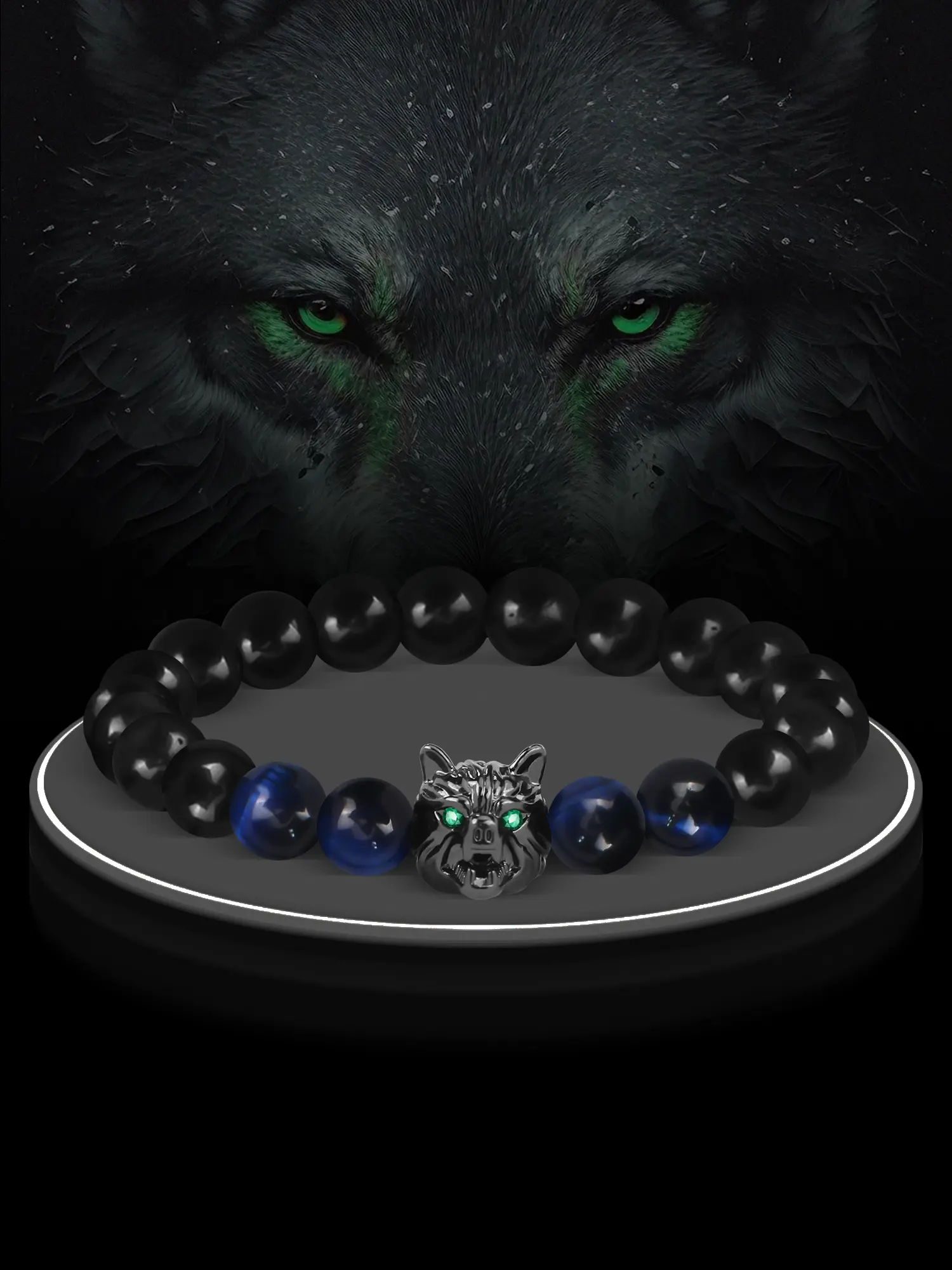 Wolf Design Beaded Bracelet, Fashionable Jewelry for Men, Trendy All-match & Exquisite Jewelry for Birthday Gift