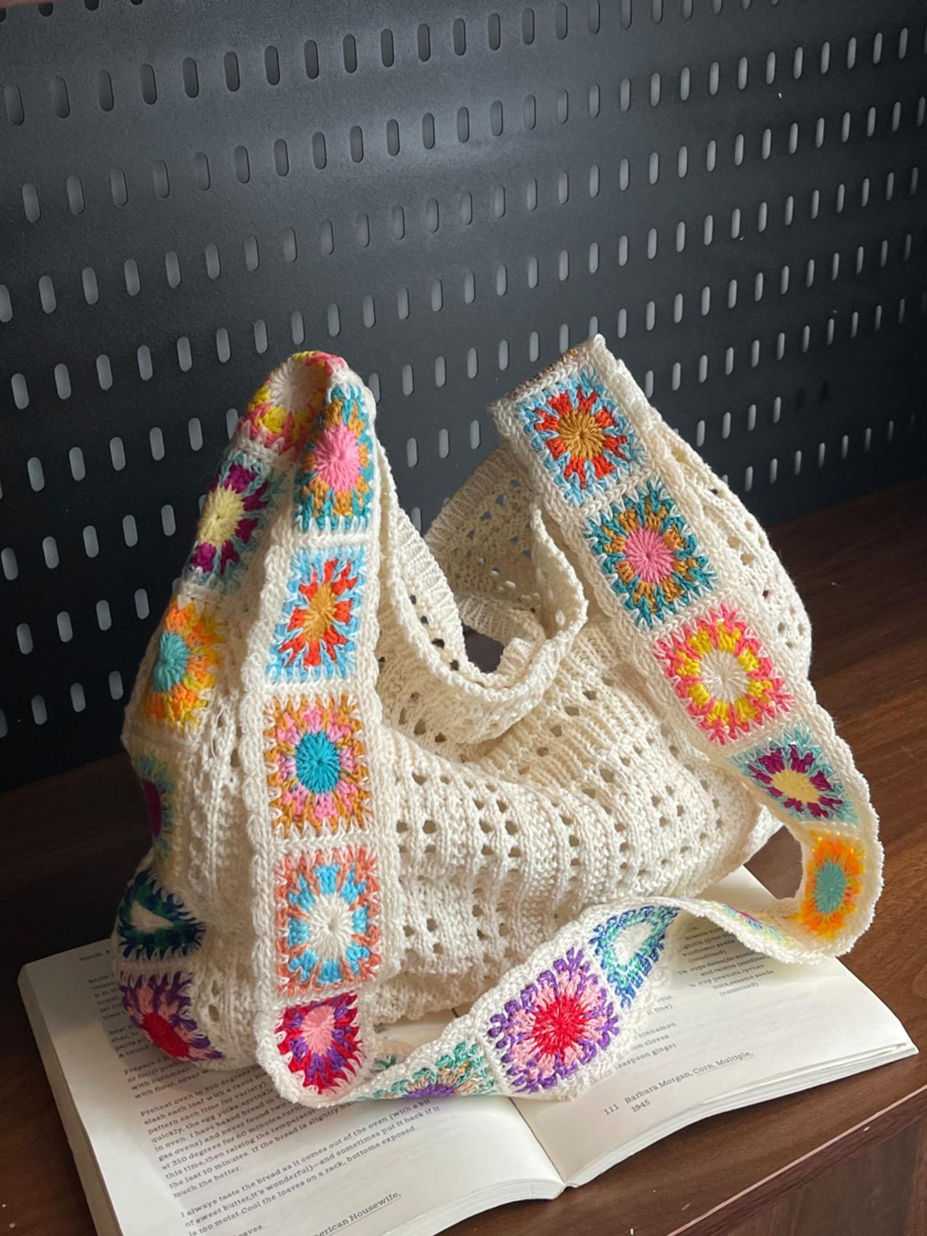 Women's Fashionable Floral Pattern Crochet Shoulder Bag, Boho Style Crossbody Tote Bag for Daily Used, Casual Trendy Versatile High-quality Daily Commuting Bag Women's Fashionable Floral Pattern Crochet Shoulder Bag, Boho Style Crossbody Tote Bag for Daily Used, Casual Trendy Versatile High-quality Daily Commuting Bag