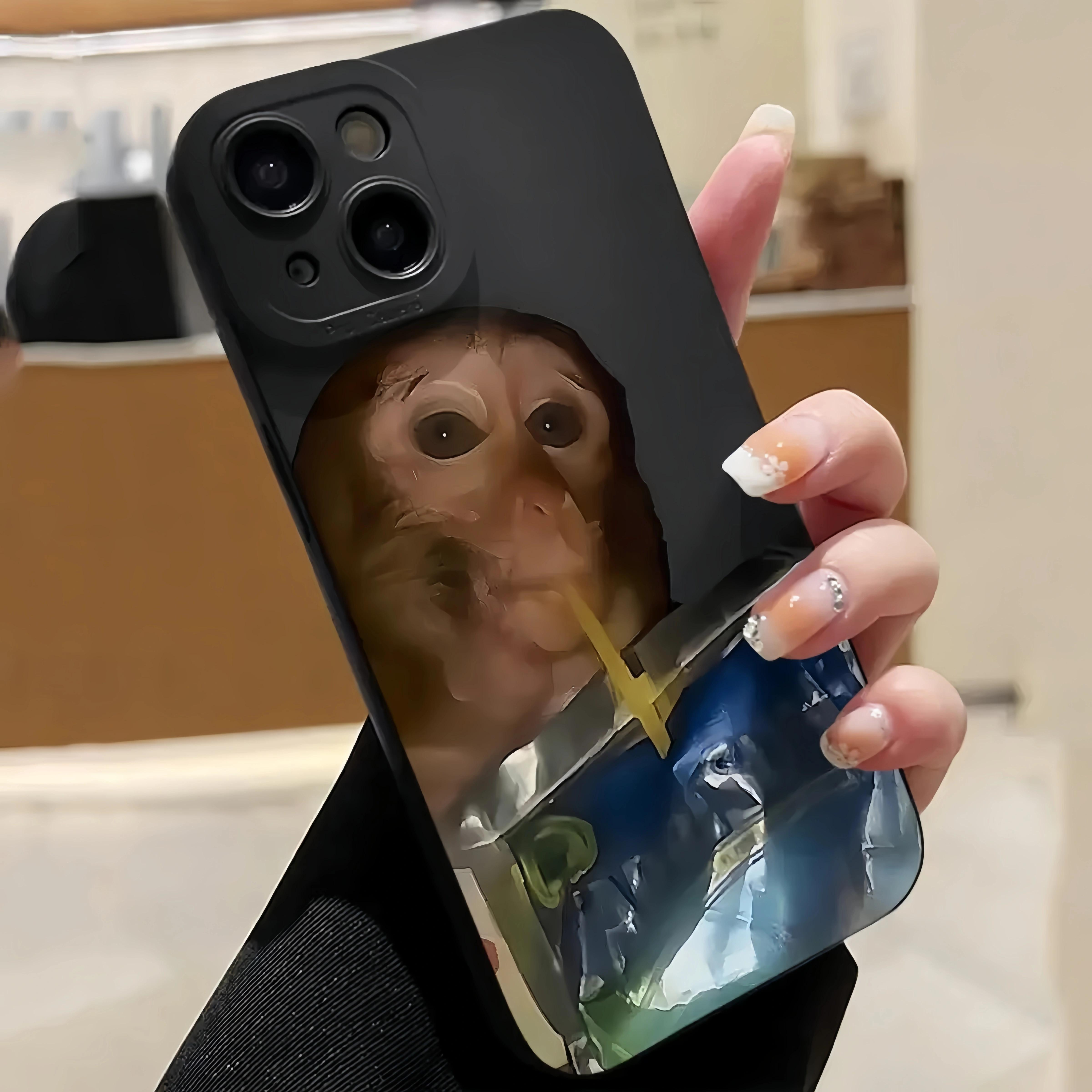 Cute Monkey Pattern Phone Case TPU Soft Silicone Material Full-Coverage Protection & Shock Absorption Fun Monkey Drinking Capri Sun Juice Phone Case Compatible with iPhone 17/16/15/14/13/12/11 Pro Max Pro Plus Fun Monkey Phone Case