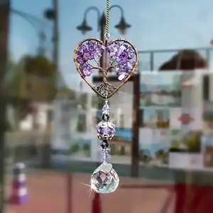 Crystal Sun Catcher Water Drop Pendant, Home Decor Car Accessory, Natural Stone Life Tree Christmas Ornament Gift for Women