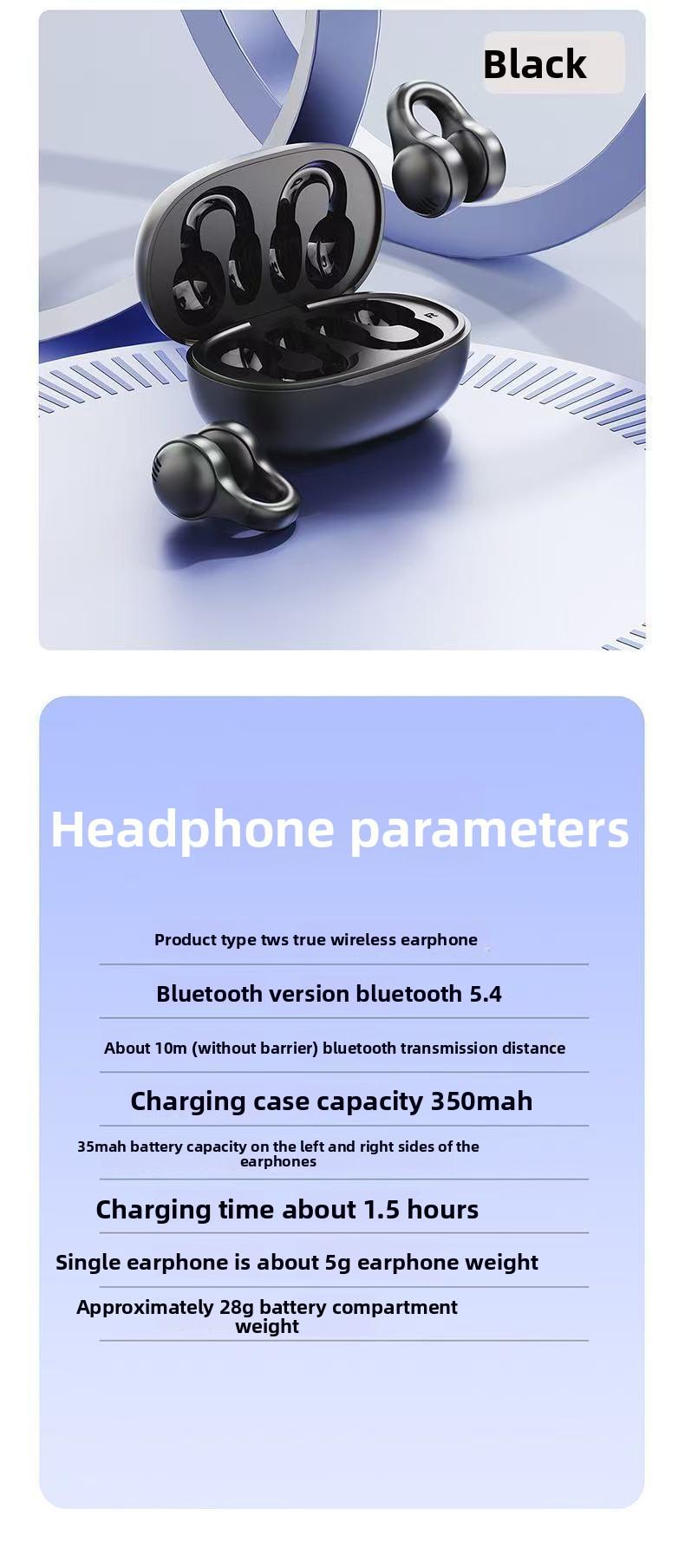2026 New Berlin Sound Bluetooth Headphones with Ultra-Long Battery Life, Large Power, Bone Conduction, Non-In-Ear, Sports Ear Clip Stereo Bluetooth Headphones