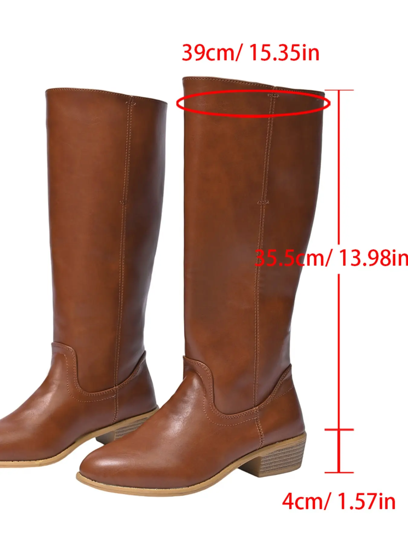 Women's Banana Knee-High Boots, Square Toe, Wide Cuff, Laced, Thick Style, Riding Boot, Low Heel, Fashion Leather Material