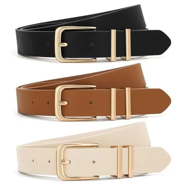 SUOSDEY 1/3 Pack Women Belts For Jeans Dresses Pants Ladies Leather Waist Belt with Gold Buckle