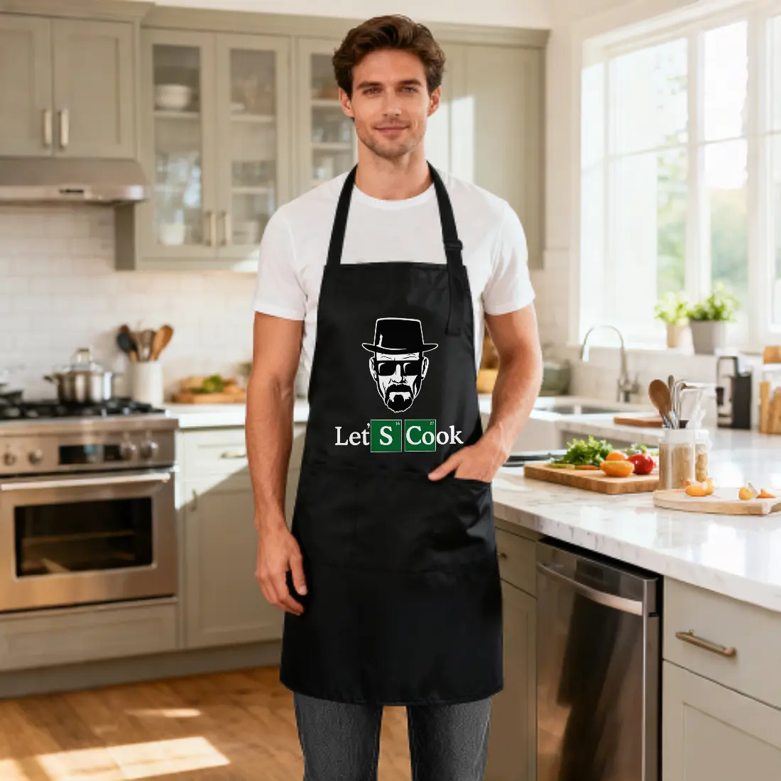 Apron for Men, Let's Cook,  Mens Apron Apron, BBQ Funny Cute Apron, Chef Gifts for Him, Fathers Day, Gift for Griller