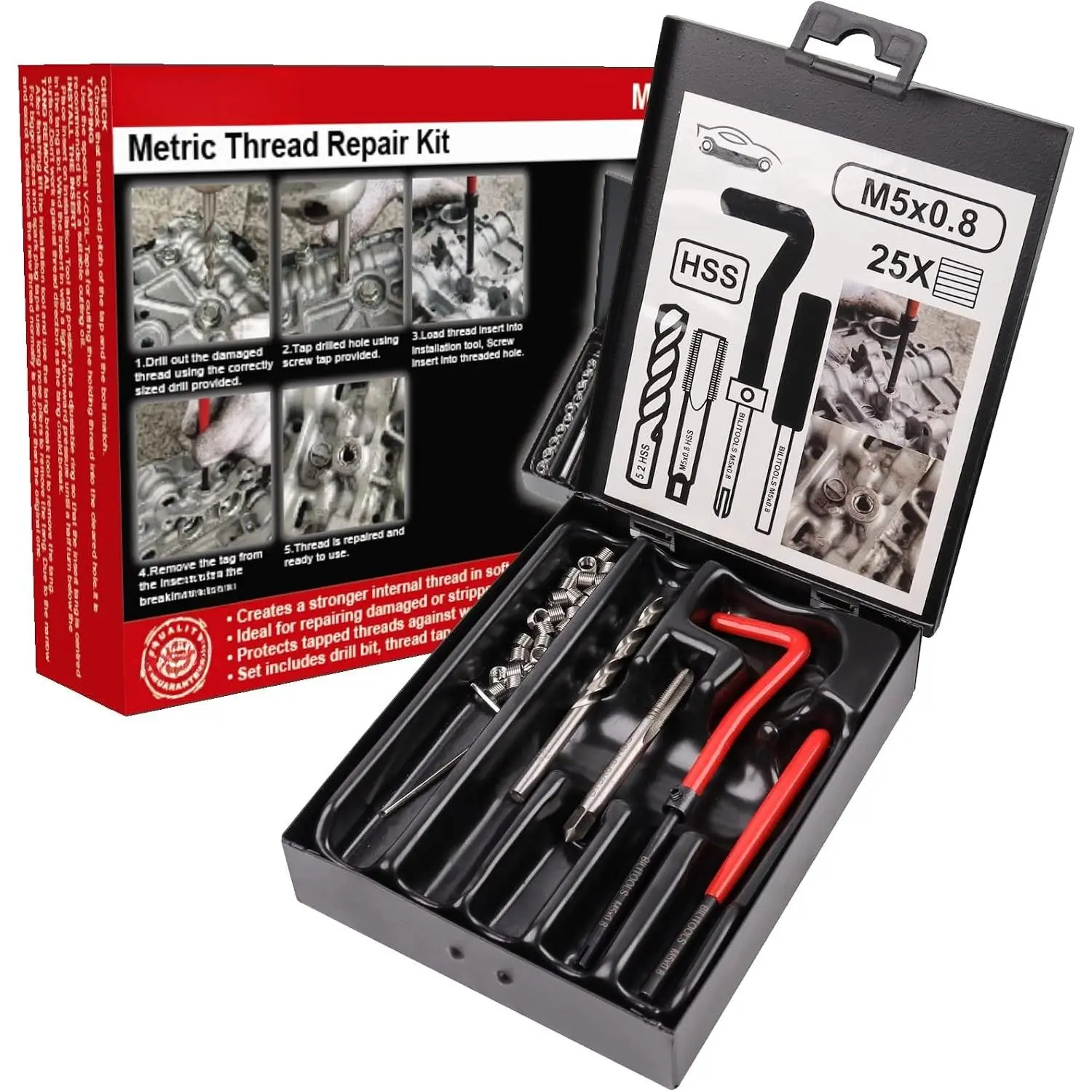 M5x0.8 Thread Repair Kit, HSS Drill Helicoil Repair Kit Metric
