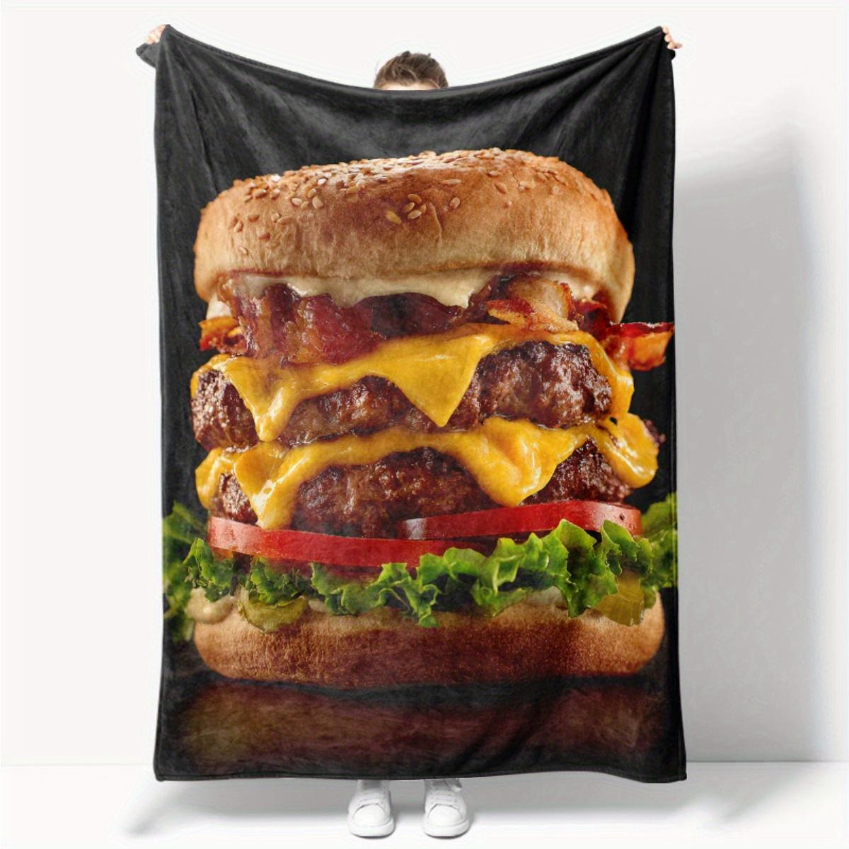 1 Piece Throw Blanket - Soft and Lightweight, Suitable for All Seasons, Hamburger Pattern, Black Background - Ideal for Living Room, Bedroom, Nap Time - Ideal Gift for Food Lovers and Hamburger Enthusiasts - Modern Home Decor, Vibrant Colors
