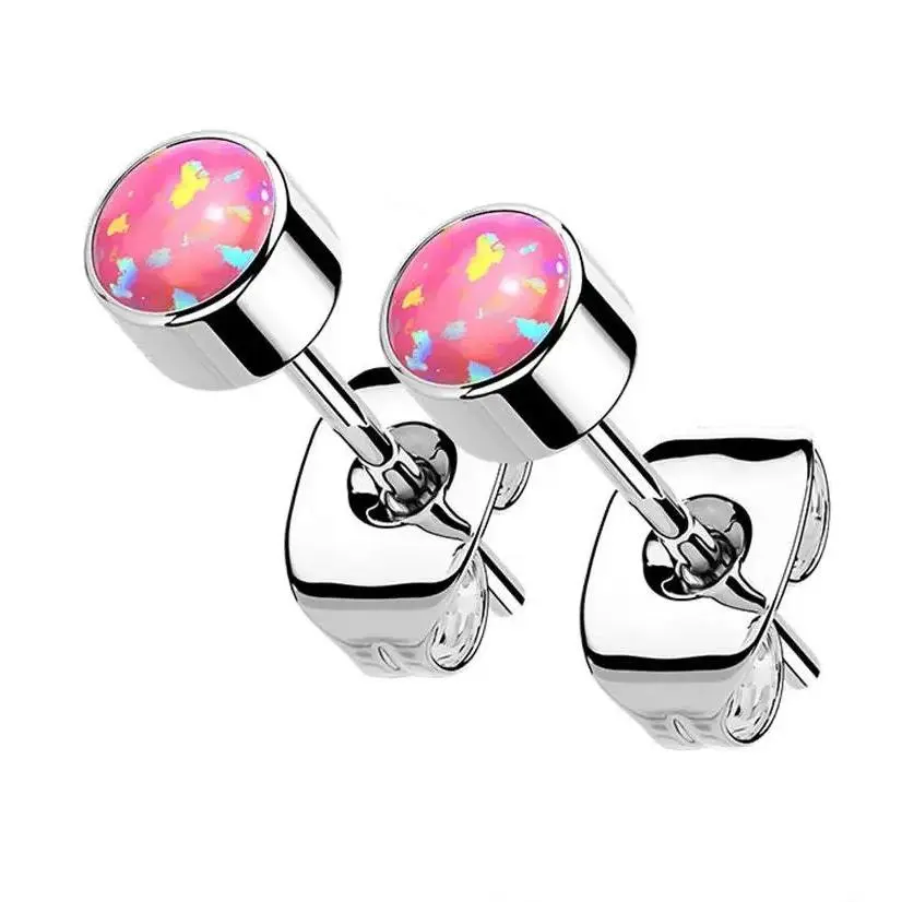 Pink Opal Titanium Bezel Earrings