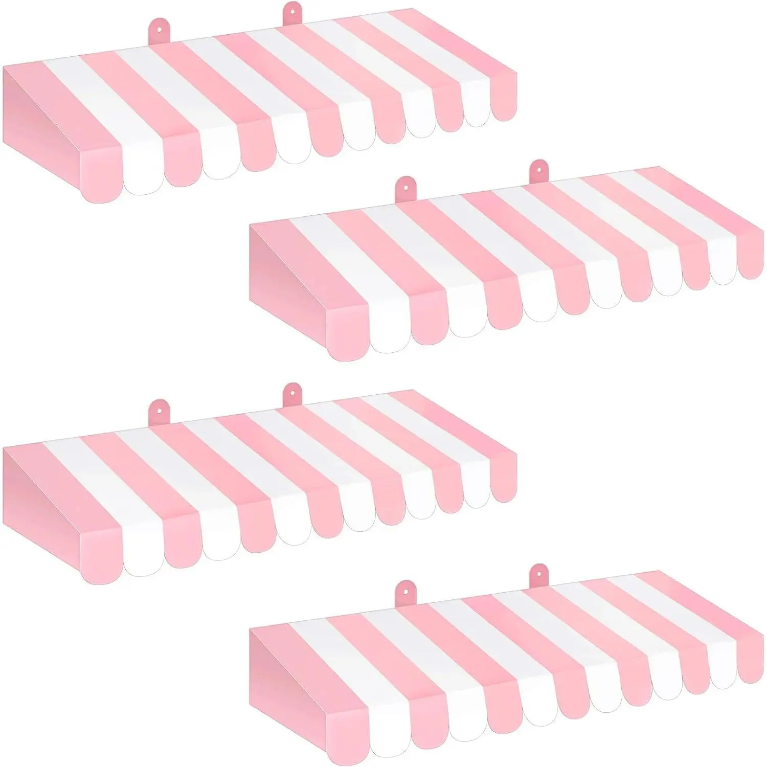 4-Pack Lightweight Stripped 3D Pink-White Cardboard Awning Decorations, Door-Window Wall Bulletin Board Accents, Circus-Style Sweet Ice Cream Party Favors for Lemonade Stand Truck