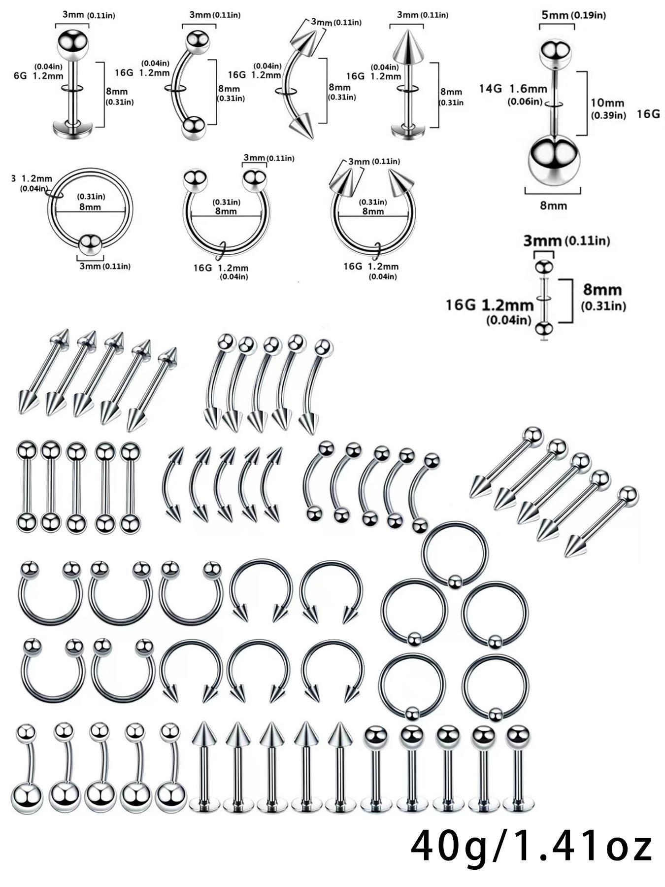 Stainless Steel Mixed Style Body Piercing Jewelry, Fashion Piercing Jewelry for Party, Daily Clothing Decor, Trendy All-match & Exquisite Jewelry for Birthday Gift, Belly Button Jewelry, Septum Ring, Nose Piercing Kit