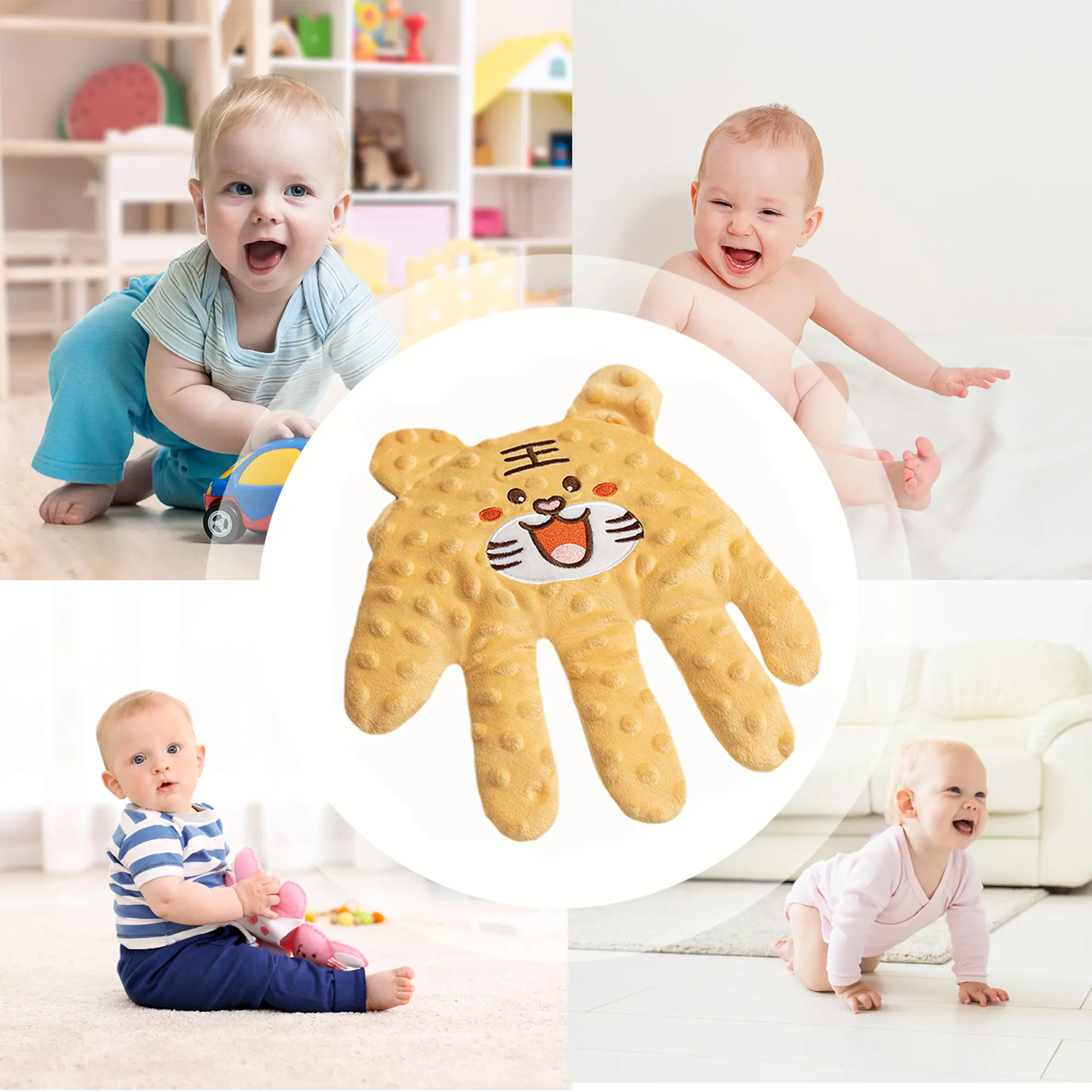 TikTok Viral Baby Sleep Soothing Palm | 3D Minky Tiger Sleep Aid | Anti-Startle Newborn Comforter | MomHack Red Bean Stuffed Automatic Baby Patting Hand Soft Pacify Toy