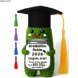 Handmade Crochet Pickle Plush Ornament for Graduation Celebrations and Desktop Decor, Knitted Keepsake Decoration with Tassel Accent