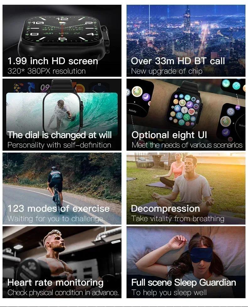 New Smart Watch 9 Ultra Gen 2Ultra IWO Watch Ultra NFC Smartwatch Series 9 Bluetooth Call 2.2 Inch Wireless Fitness Watch