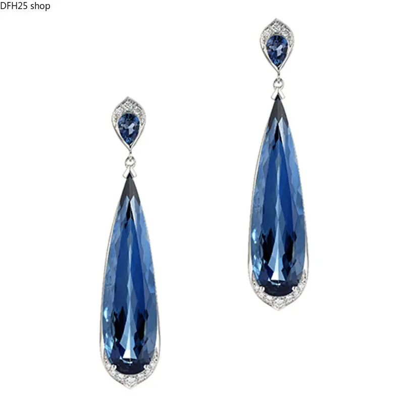 Vintage Blue Crystal Drop Earrings for Women, Teardrop Dangle Design With Sparkling Zirconia Accents, Elegant Statement Jewelry for Parties, Weddings and Evening Wear