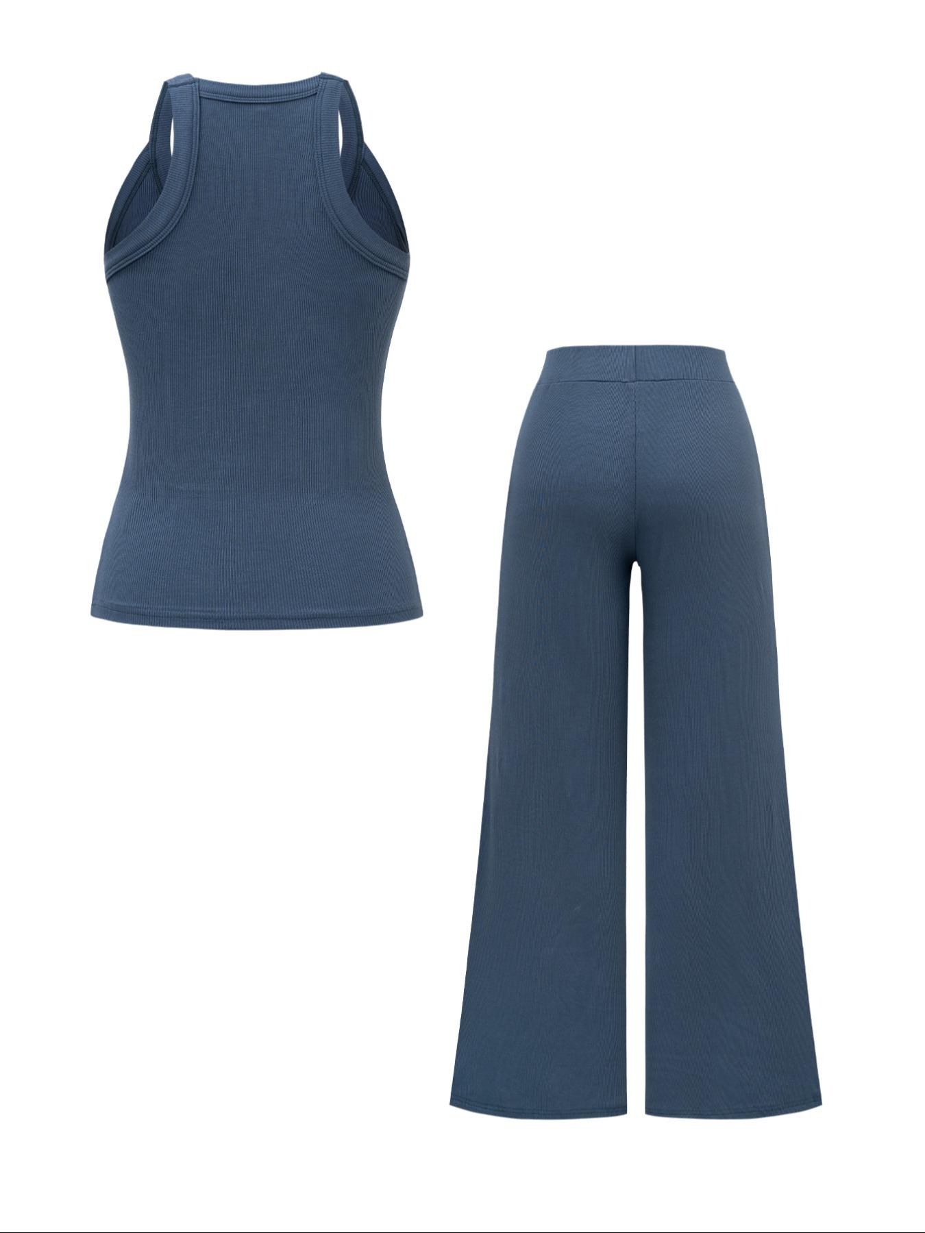 Women's Casual Chic Two-Piece Set, Plain Color Crop Top & Pants, Summer Fitted Thin Fabric, Daily Wear Essentials