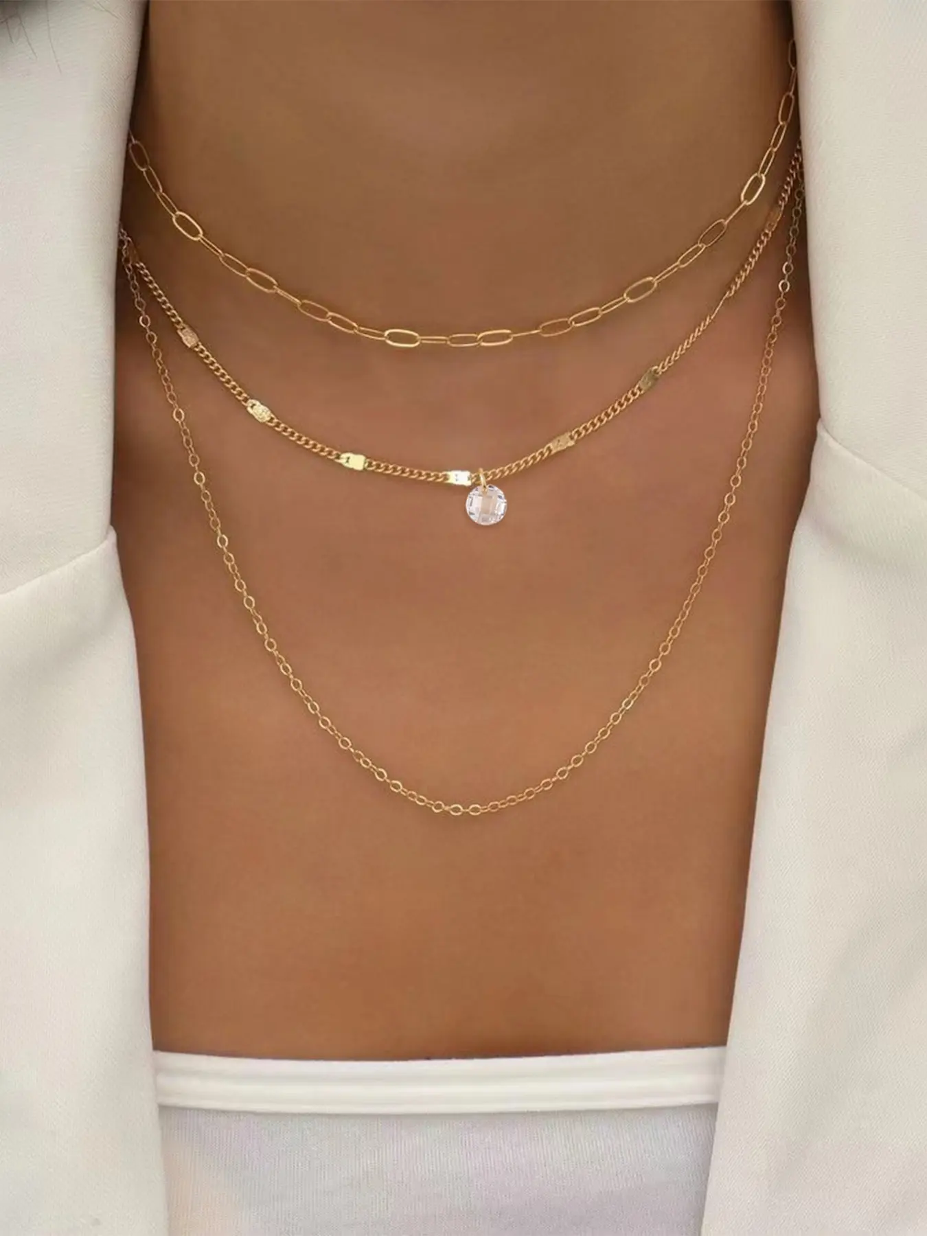 Women's Classic Square Pin Necklace Set, Oxidized Zirconia Layered Design, Casual Style Jewelry for All Seasons, Perfect for Vacation Wear