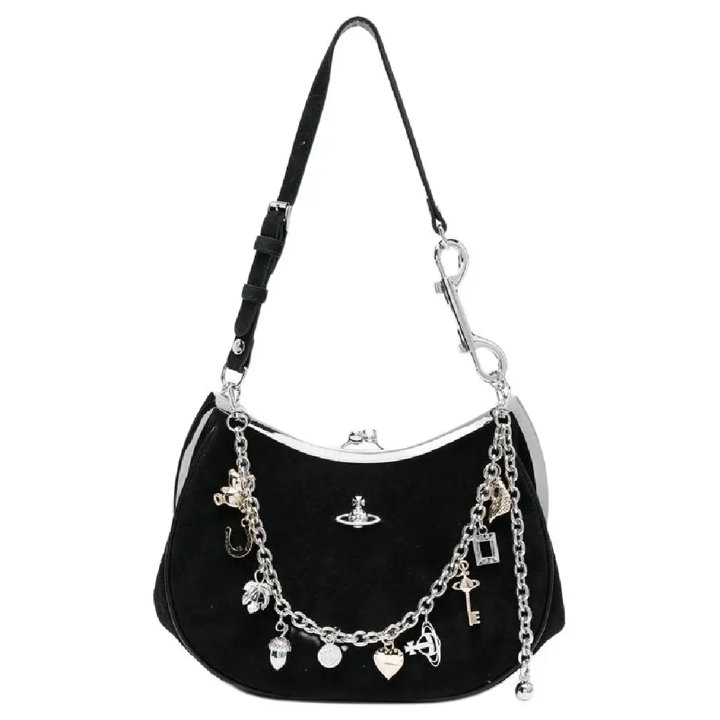 Vivienne Westwood Charm Frame Crossbody Bag for Women, Classic Style in Black with Silver and Gold Hardware